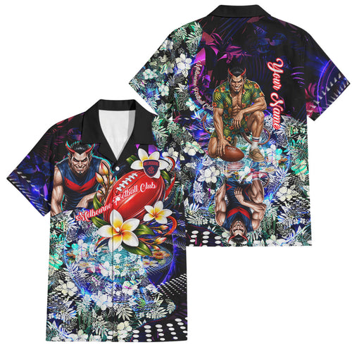 Personalized Melbourne Football Demons Family Matching Summer Maxi Dress and Hawaiian Shirt Tropical Hibiscus Flowers - Pacific Fusion Style