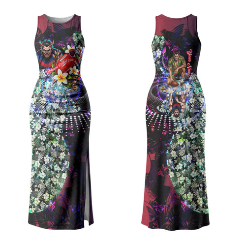 Personalized Melbourne Football Demons Family Matching Tank Maxi Dress and Hawaiian Shirt Tropical Hibiscus Flowers - Pacific Fusion Style