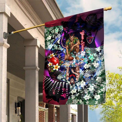 Personalized Melbourne Football Demons Garden Flag Tropical Hibiscus Flowers - Pacific Fusion Style