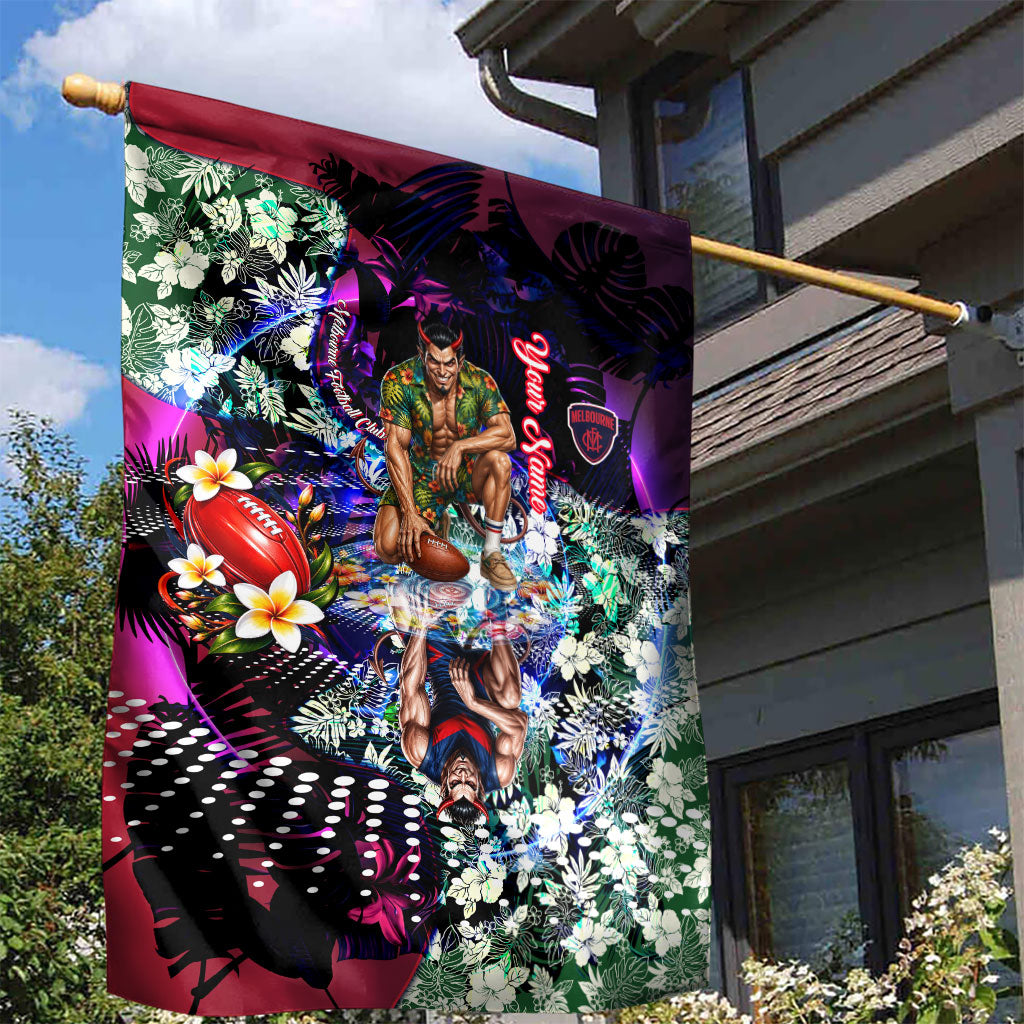 Personalized Melbourne Football Demons Garden Flag Tropical Hibiscus Flowers - Pacific Fusion Style