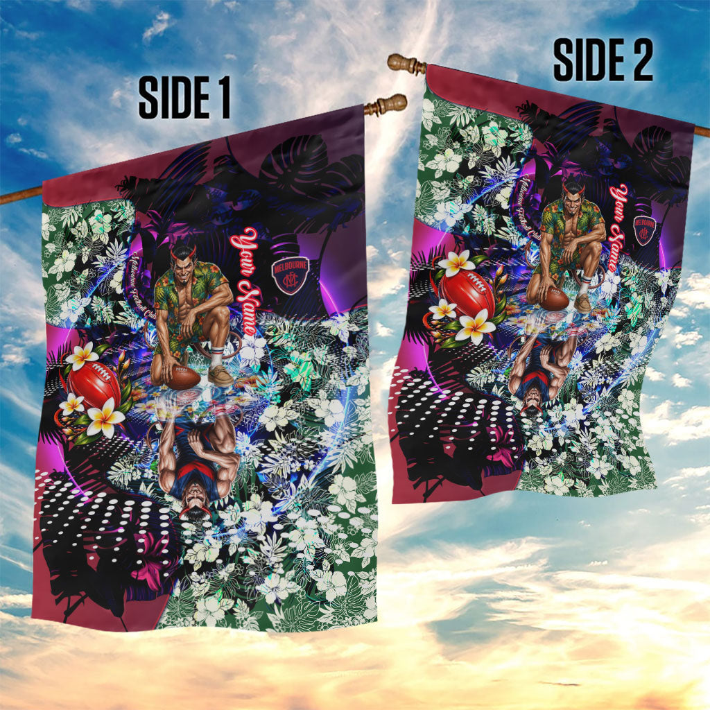 Personalized Melbourne Football Demons Garden Flag Tropical Hibiscus Flowers - Pacific Fusion Style