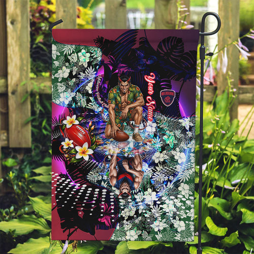 Personalized Melbourne Football Demons Garden Flag Tropical Hibiscus Flowers - Pacific Fusion Style
