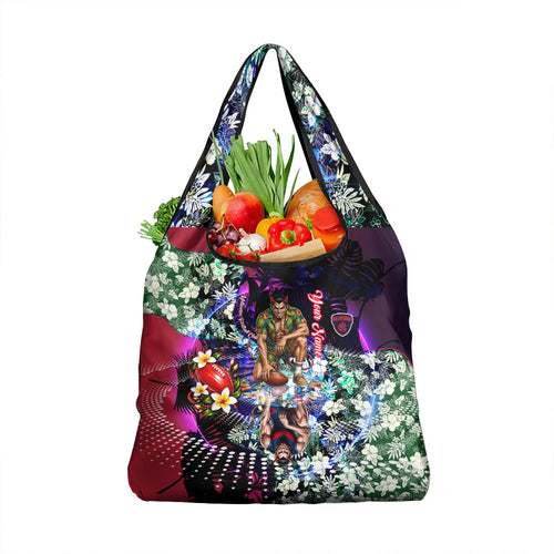 Personalized Melbourne Football Demons Grocery Bag Tropical Hibiscus Flowers - Pacific Fusion Style