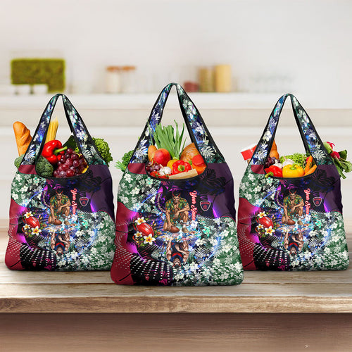 Personalized Melbourne Football Demons Grocery Bag Tropical Hibiscus Flowers - Pacific Fusion Style