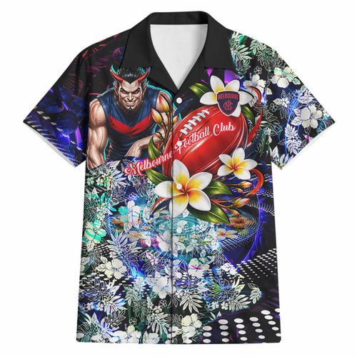 Personalized Melbourne Football Demons Hawaiian Shirt Tropical Hibiscus Flowers - Pacific Fusion Style