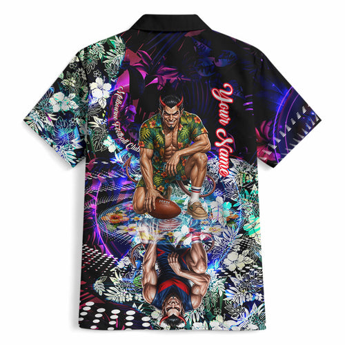 Personalized Melbourne Football Demons Hawaiian Shirt Tropical Hibiscus Flowers - Pacific Fusion Style