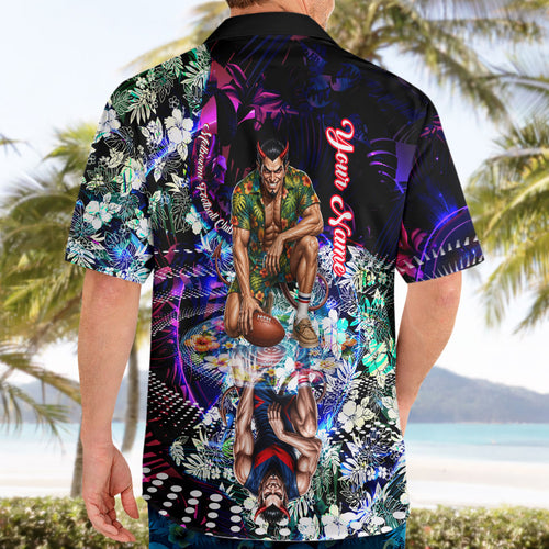Personalized Melbourne Football Demons Hawaiian Shirt Tropical Hibiscus Flowers - Pacific Fusion Style