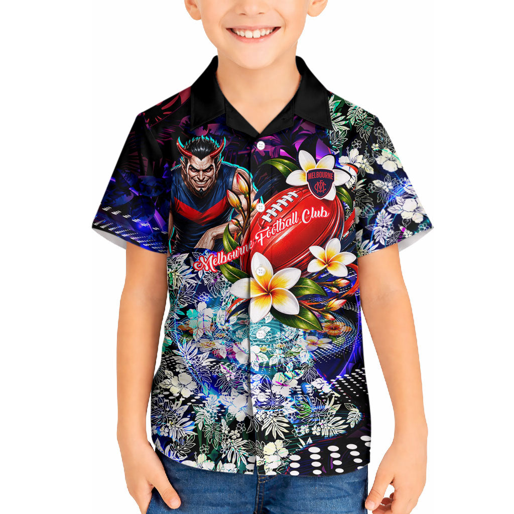 Personalized Melbourne Football Demons Hawaiian Shirt Tropical Hibiscus Flowers - Pacific Fusion Style