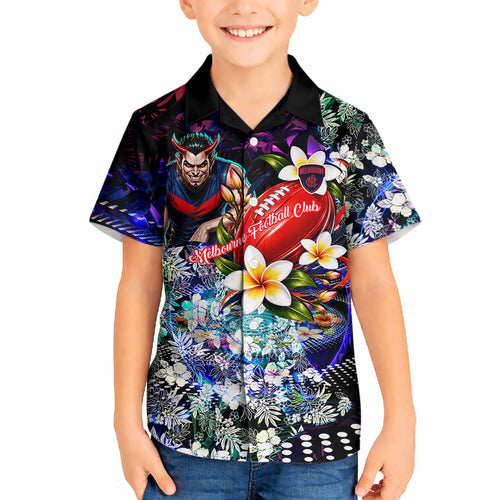 Personalized Melbourne Football Demons Hawaiian Shirt Tropical Hibiscus Flowers - Pacific Fusion Style