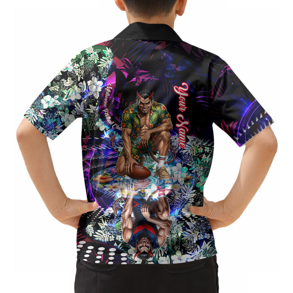 Personalized Melbourne Football Demons Hawaiian Shirt Tropical Hibiscus Flowers - Pacific Fusion Style