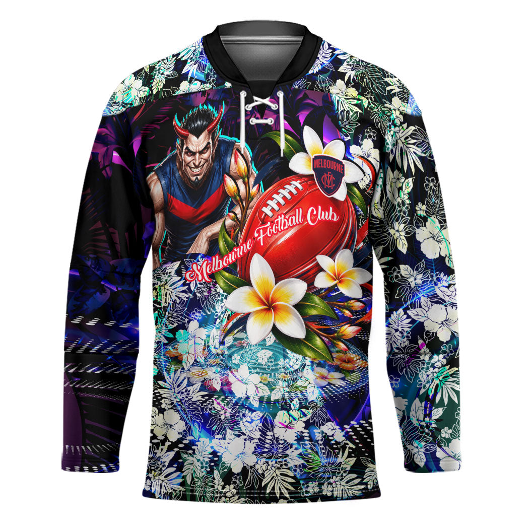 Personalized Melbourne Football Demons Hockey Jersey Tropical Hibiscus Flowers - Pacific Fusion Style