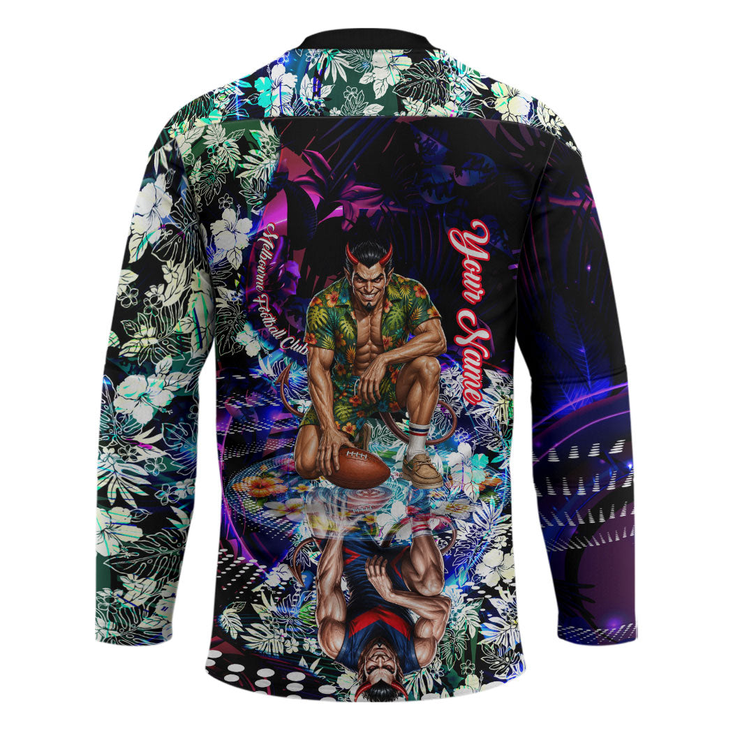 Personalized Melbourne Football Demons Hockey Jersey Tropical Hibiscus Flowers - Pacific Fusion Style