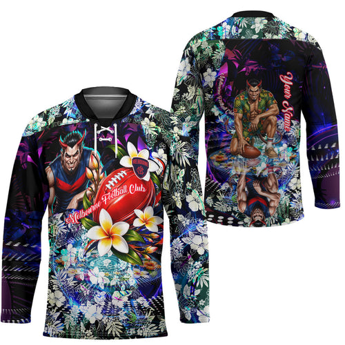Personalized Melbourne Football Demons Hockey Jersey Tropical Hibiscus Flowers - Pacific Fusion Style