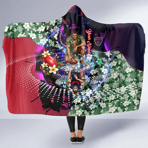 Personalized Melbourne Football Demons Hooded Blanket Tropical Hibiscus Flowers - Pacific Fusion Style