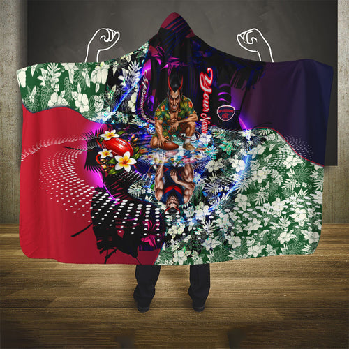 Personalized Melbourne Football Demons Hooded Blanket Tropical Hibiscus Flowers - Pacific Fusion Style