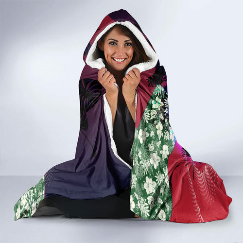 Personalized Melbourne Football Demons Hooded Blanket Tropical Hibiscus Flowers - Pacific Fusion Style