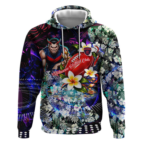 Personalized Melbourne Football Demons Hoodie Tropical Hibiscus Flowers - Pacific Fusion Style