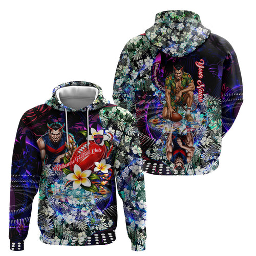Personalized Melbourne Football Demons Hoodie Tropical Hibiscus Flowers - Pacific Fusion Style