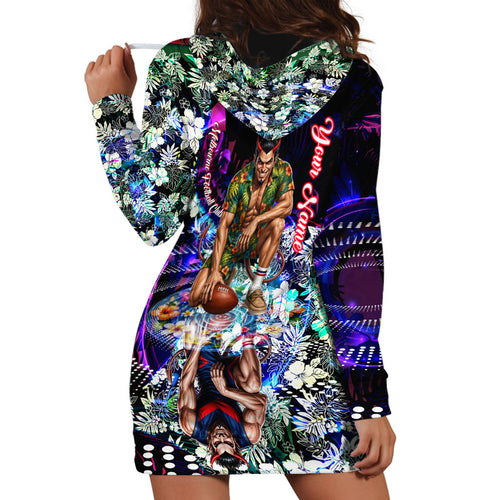 Personalized Melbourne Football Demons Hoodie Dress Tropical Hibiscus Flowers - Pacific Fusion Style