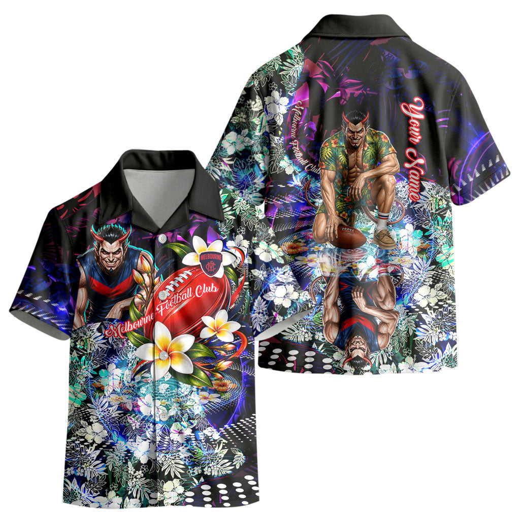 Personalized Melbourne Football Demons Kid Hawaiian Shirt Tropical Hibiscus Flowers - Pacific Fusion Style