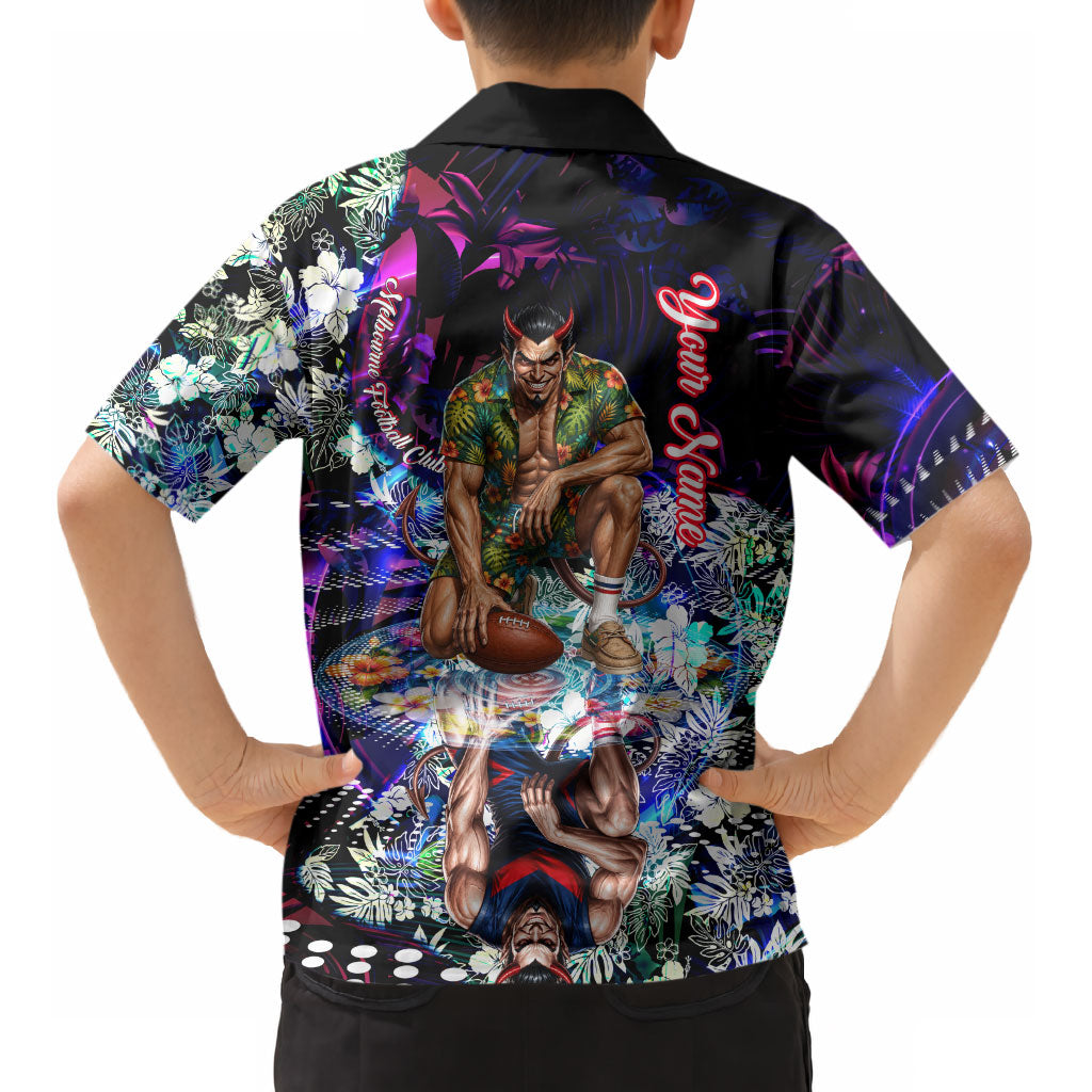 Personalized Melbourne Football Demons Kid Hawaiian Shirt Tropical Hibiscus Flowers - Pacific Fusion Style