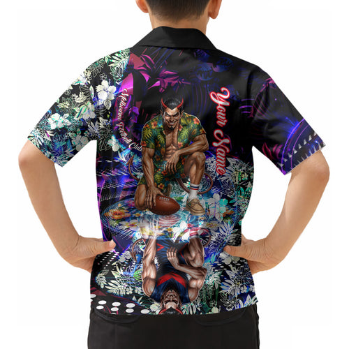 Personalized Melbourne Football Demons Kid Hawaiian Shirt Tropical Hibiscus Flowers - Pacific Fusion Style