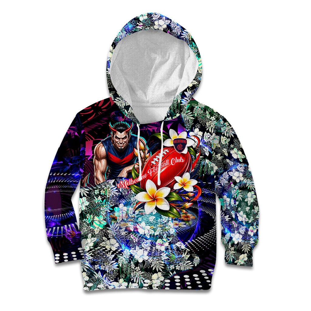 Personalized Melbourne Football Demons Kid Hoodie Tropical Hibiscus Flowers - Pacific Fusion Style