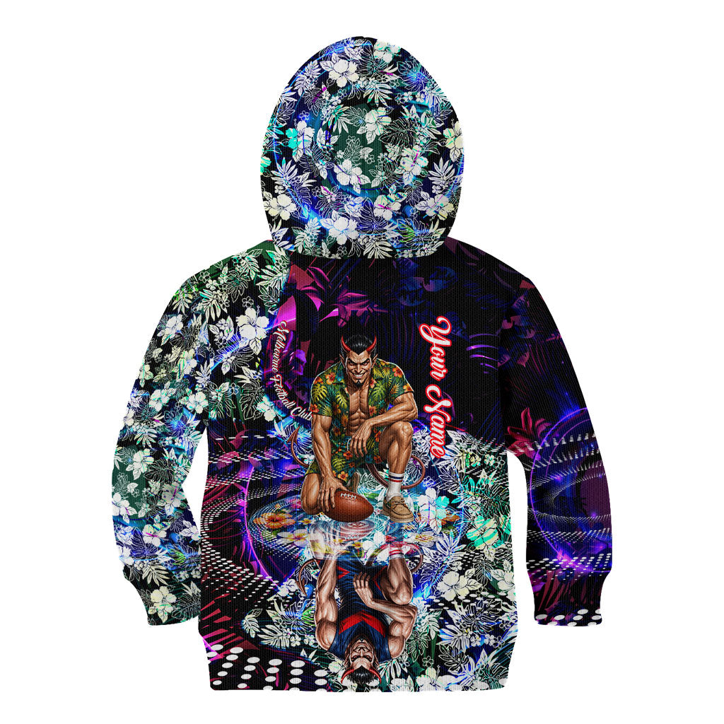 Personalized Melbourne Football Demons Kid Hoodie Tropical Hibiscus Flowers - Pacific Fusion Style