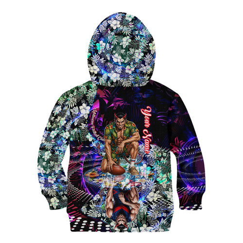 Personalized Melbourne Football Demons Kid Hoodie Tropical Hibiscus Flowers - Pacific Fusion Style