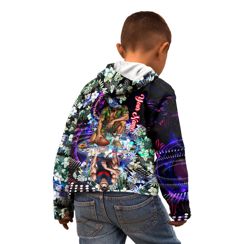 Personalized Melbourne Football Demons Kid Hoodie Tropical Hibiscus Flowers - Pacific Fusion Style