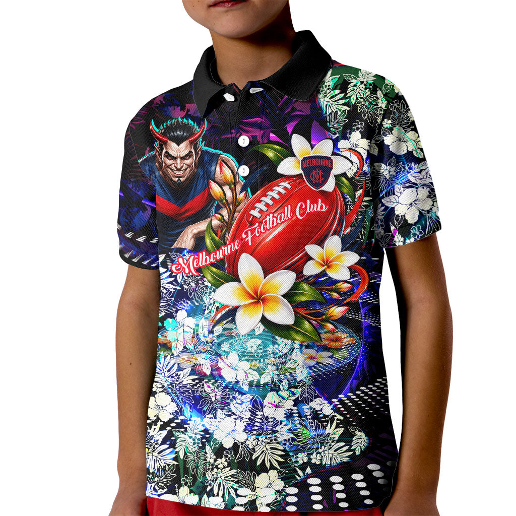 Personalized Melbourne Football Demons Kid Polo Shirt Tropical Hibiscus Flowers - Pacific Fusion Style