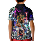 Personalized Melbourne Football Demons Kid Polo Shirt Tropical Hibiscus Flowers - Pacific Fusion Style