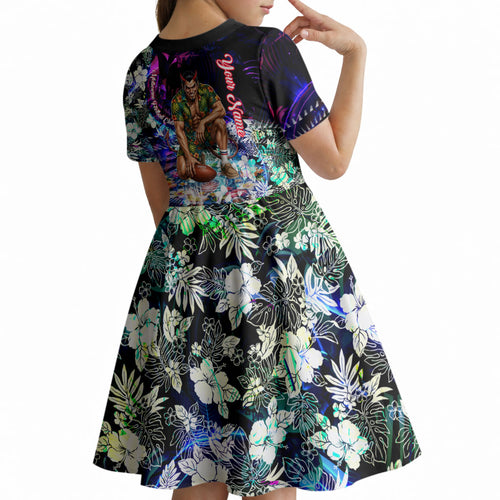 Personalized Melbourne Football Demons Kid Short Sleeve Dress Tropical Hibiscus Flowers - Pacific Fusion Style