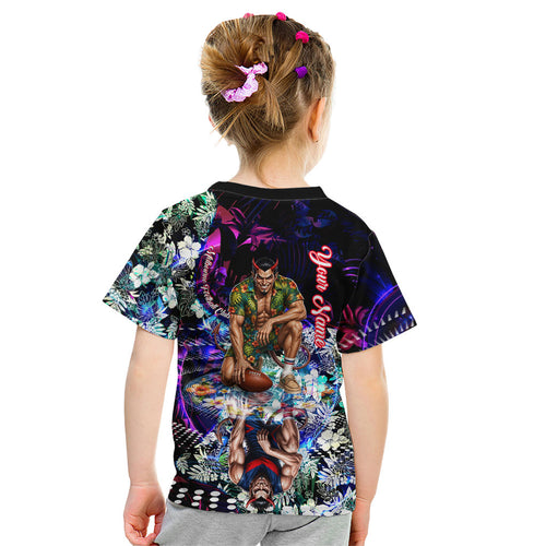 Personalized Melbourne Football Demons Kid T Shirt Tropical Hibiscus Flowers - Pacific Fusion Style