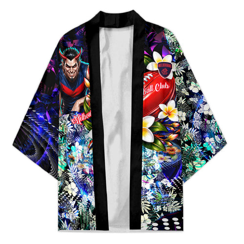 Personalized Melbourne Football Demons Kimono Tropical Hibiscus Flowers - Pacific Fusion Style