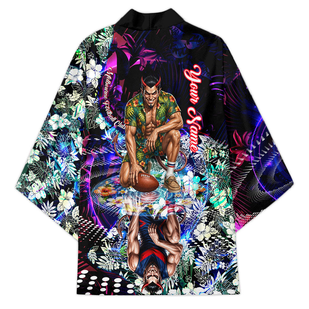 Personalized Melbourne Football Demons Kimono Tropical Hibiscus Flowers - Pacific Fusion Style