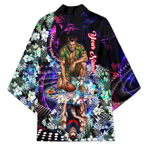 Personalized Melbourne Football Demons Kimono Tropical Hibiscus Flowers - Pacific Fusion Style