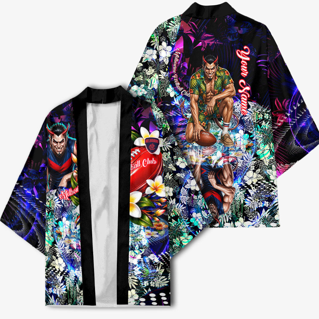 Personalized Melbourne Football Demons Kimono Tropical Hibiscus Flowers - Pacific Fusion Style