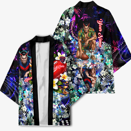 Personalized Melbourne Football Demons Kimono Tropical Hibiscus Flowers - Pacific Fusion Style