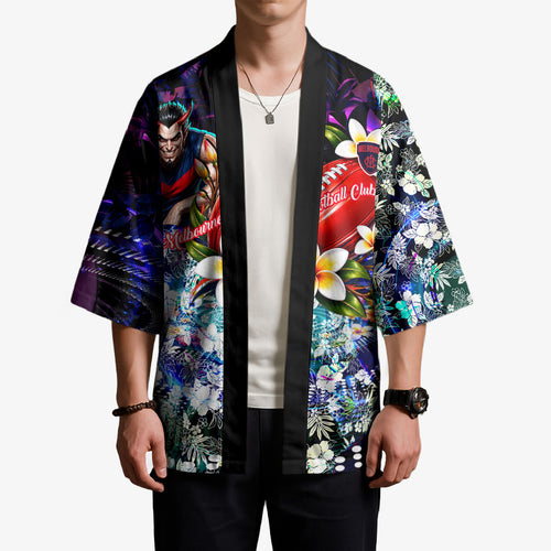 Personalized Melbourne Football Demons Kimono Tropical Hibiscus Flowers - Pacific Fusion Style