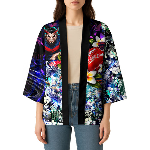 Personalized Melbourne Football Demons Kimono Tropical Hibiscus Flowers - Pacific Fusion Style