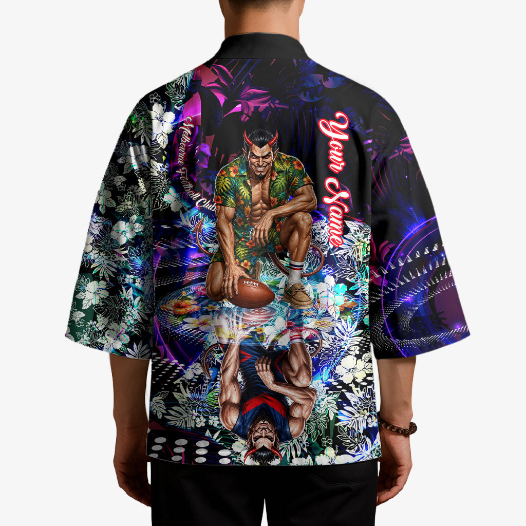 Personalized Melbourne Football Demons Kimono Tropical Hibiscus Flowers - Pacific Fusion Style
