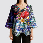 Personalized Melbourne Football Demons Kimono Sleeve Blouse Tropical Hibiscus Flowers - Pacific Fusion Style