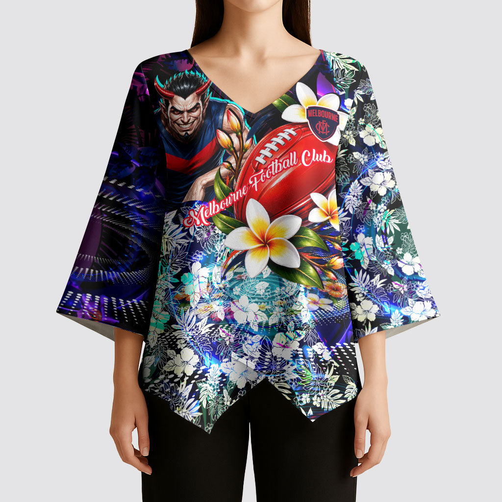 Personalized Melbourne Football Demons Kimono Sleeve Blouse Tropical Hibiscus Flowers - Pacific Fusion Style