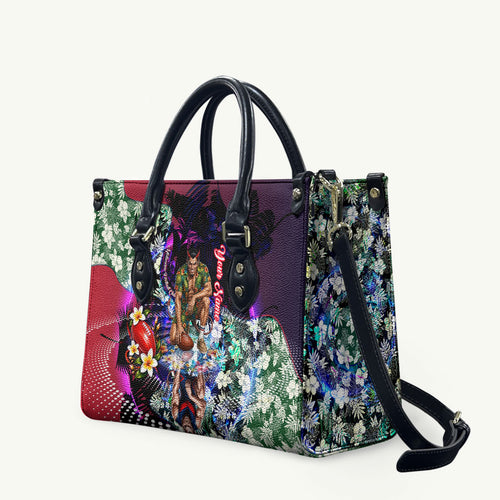 Personalized Melbourne Football Demons Leather Bag Tropical Hibiscus Flowers - Pacific Fusion Style