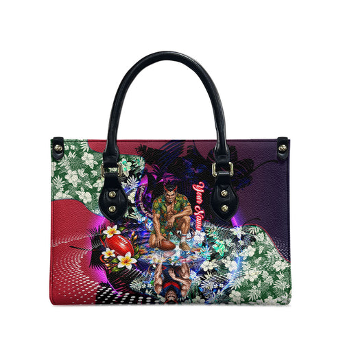 Personalized Melbourne Football Demons Leather Bag Tropical Hibiscus Flowers - Pacific Fusion Style