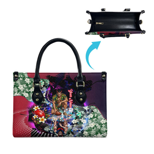 Personalized Melbourne Football Demons Leather Bag Tropical Hibiscus Flowers - Pacific Fusion Style