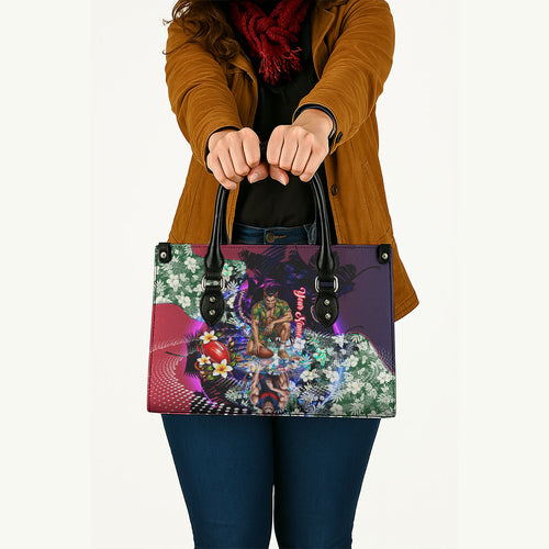 Personalized Melbourne Football Demons Leather Bag Tropical Hibiscus Flowers - Pacific Fusion Style