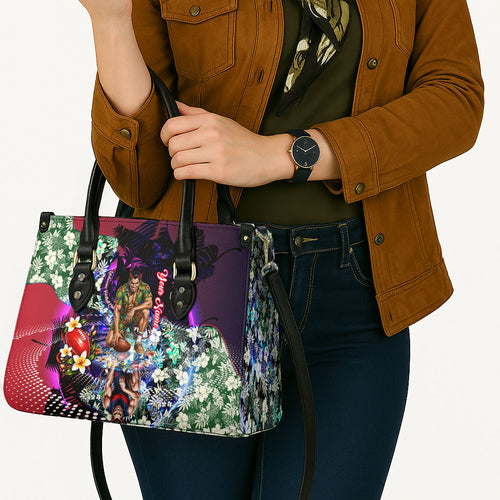 Personalized Melbourne Football Demons Leather Bag Tropical Hibiscus Flowers - Pacific Fusion Style