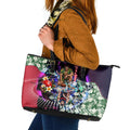Personalized Melbourne Football Demons Leather Tote Bag Tropical Hibiscus Flowers - Pacific Fusion Style